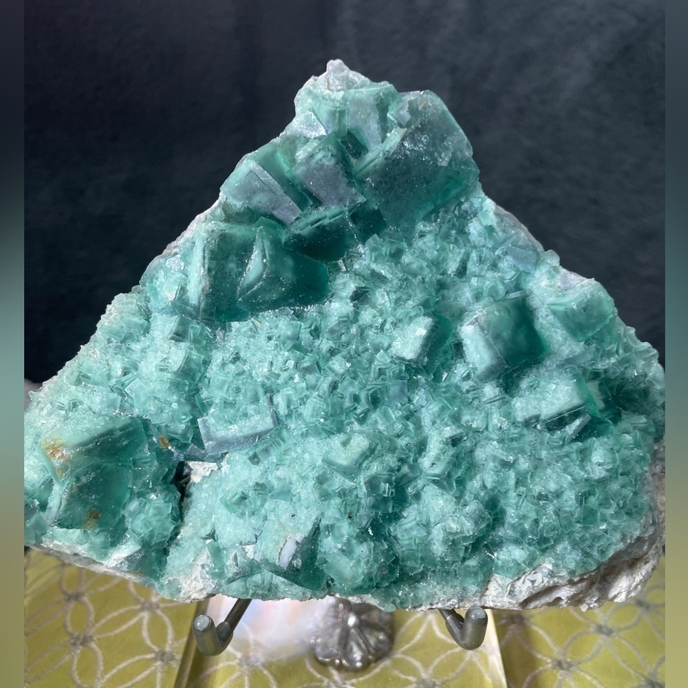 6”x3”-  3 shades green fluorite- glass like transparency large/small cubic form